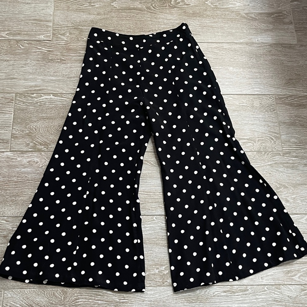 Maeve Black Polka Dot Flared Pants